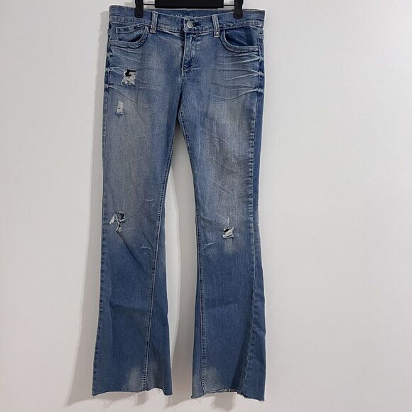 Standards & Practices Distressed Flared Jeans Size W 11 / L 37 Bohemian Low Rise - Picture 1 of 11